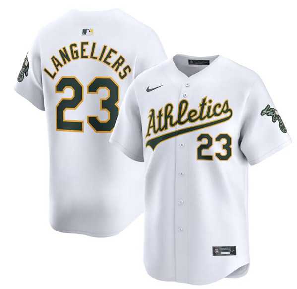 Mens Oakland Athletics #23 Shea Langeliers White Home Limited Stitched Jersey Dzhi